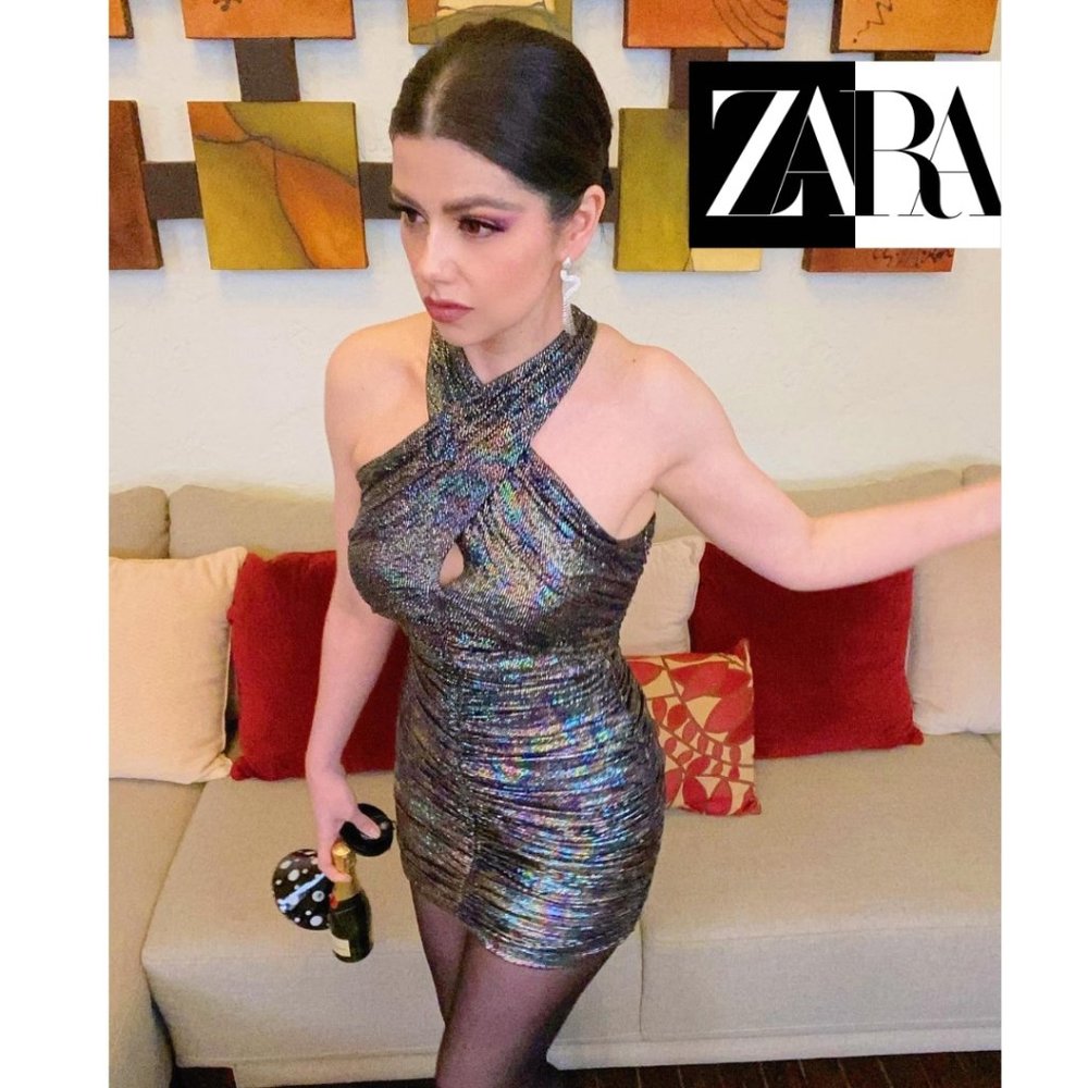 ZARA NWT SPARKLY DRAPED DRESS XS